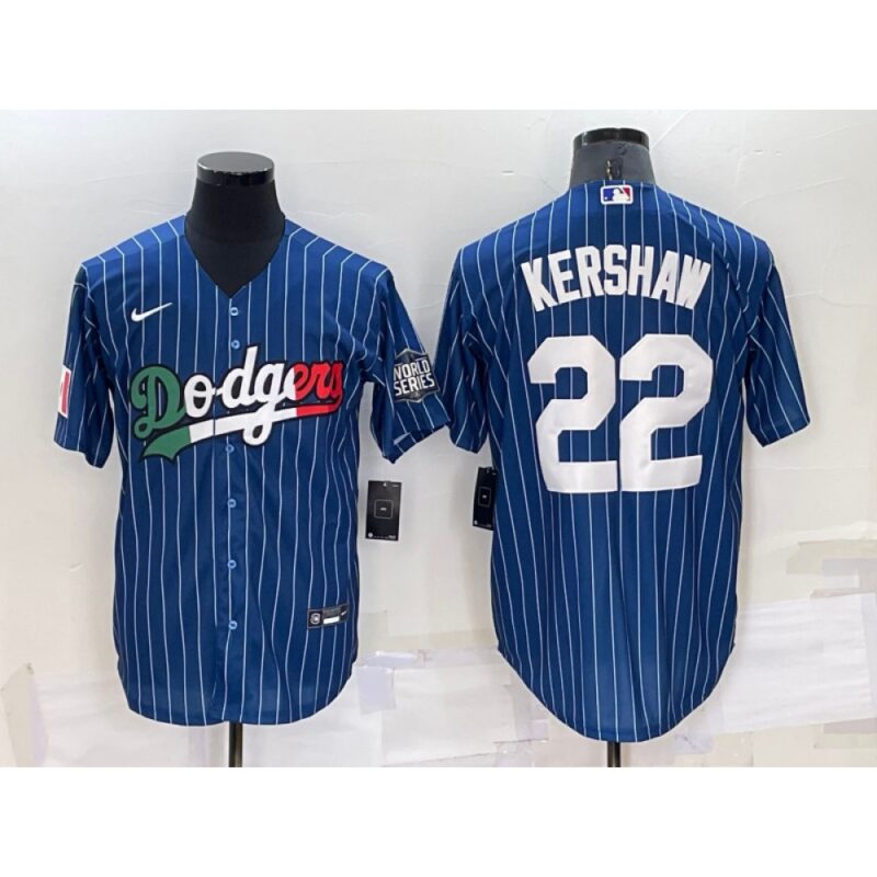6863a44f6be8c_1 Men's Los Angeles Dodgers #22 Clayton Kershaw Navy Mexico World Series Cool Base Stitched Baseball Jersey