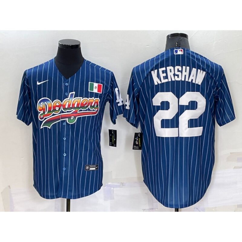 6863a45da0176_1 Men's Los Angeles Dodgers #22 Clayton Kershaw Navy Mexico Rainbow Cool Base Stitched Baseball Jersey