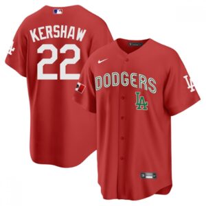 6863a468e84a6_1 Men's Los Angeles Dodgers #22 Clayton Kershaw 2021 Mexican Heritage Red Stitched Baseball Jersey