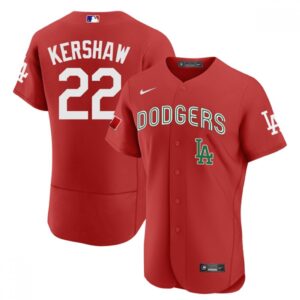6863a46c8676f_1 Men's Los Angeles Dodgers #22 Clayton Kershaw 2021 Mexican Heritage Red Flex Base Stitched Baseball Jersey