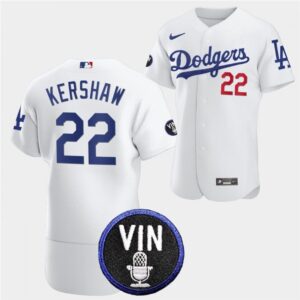 6863a49c5be68_1 Men's Los Angeles Dodgers #22 Clayton Kershaw 2022 White Vin Scully Patch Flex Base Stitched Baseball Jersey