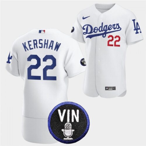 6863a49c5be68_1 Men's Los Angeles Dodgers #22 Clayton Kershaw 2022 White Vin Scully Patch Flex Base Stitched Baseball Jersey