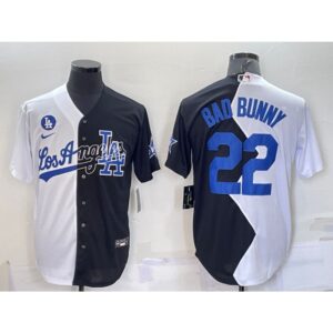 6863a4be0f776_1 Men's Los Angeles Dodgers #22 Bad Bunny 2022 All-Star White/Black Split Cool Base Stitched Baseball Jersey