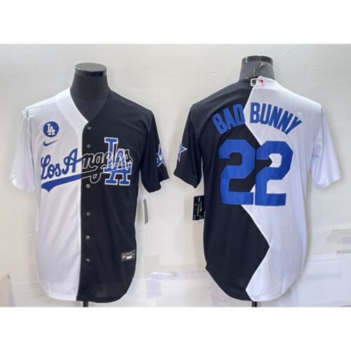 6863a4be0f776_1 Men's Los Angeles Dodgers #22 Bad Bunny 2022 All-Star White/Black Split Cool Base Stitched Baseball Jersey