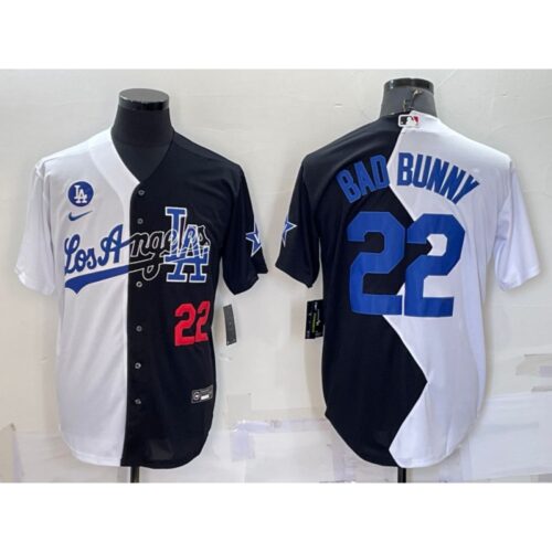 6863a4c240e2f_1 Men's Los Angeles Dodgers #22 Bad Bunny 2022 All-Star White/Black Split Cool Base Stitched Baseball Jersey