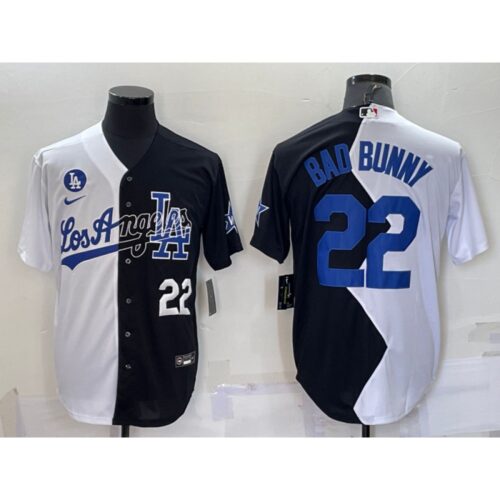 6863a4c609f44_1 Men's Los Angeles Dodgers #22 Bad Bunny 2022 All-Star White/Black Split Cool Base Stitched Baseball Jersey
