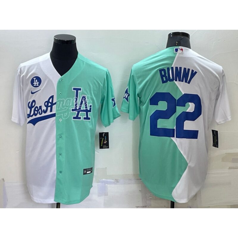 6863a4c9e0629_1 Men's Los Angeles Dodgers #22 Bad Bunny 2022 All-Star White/Green Cool Base Stitched Baseball Jersey