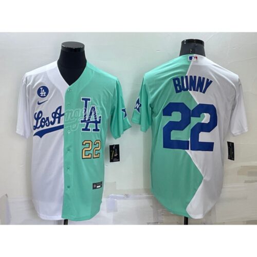 6863a4cd7ee7a_1 Men's Los Angeles Dodgers #22 Bad Bunny 2022 All-Star White/Green Cool Base Stitched Baseball Jersey