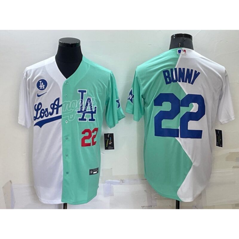6863a4d4d837e_1 Men's Los Angeles Dodgers #22 Bad Bunny 2022 All-Star White/Green Cool Base Stitched Baseball Jersey