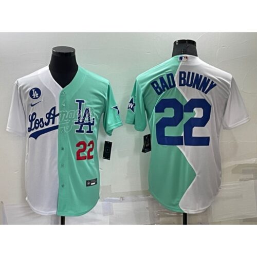 6863a4dc99cb8_1 Men's Los Angeles Dodgers #22 Bad Bunny 2022 All-Star White/Green Cool Base Stitched Baseball Jersey