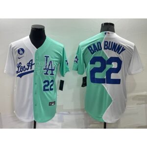 6863a4e0bf67d_1 Men's Los Angeles Dodgers #22 Bad Bunny 2022 All-Star White/Green Cool Base Stitched Baseball Jersey