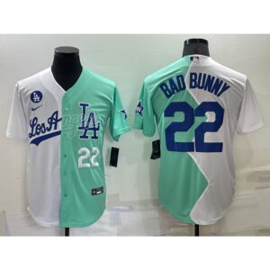 6863a4e46df74_1 Men's Los Angeles Dodgers #22 Bad Bunny 2022 All-Star White/Green Cool Base Stitched Baseball Jersey