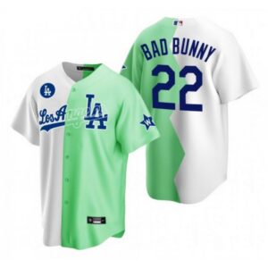 6863a4e85eca9_1 Men's Los Angeles Dodgers #22 Bad Bunny 2022 All-Star White/Green Cool Base Stitched Baseball Jersey