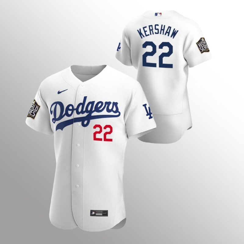 6863a4ec8f002_1 Men's Los Angeles Dodgers #22 Clayton Kershaw White 2020 World Series Bound stitched Jersey