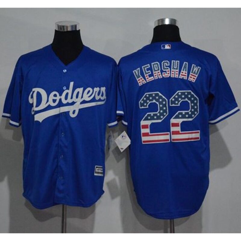 6863a5302da5c_1 Dodgers #22 Clayton Kershaw Blue USA Flag Fashion Stitched MLB Jersey