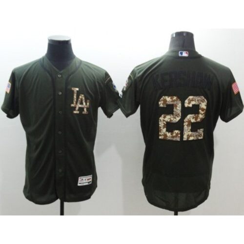 6863a537d0054_1 Dodgers #22 Clayton Kershaw Green Flexbase Authentic Collection Salute to Service Stitched MLB Jersey