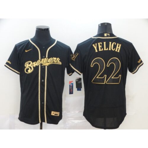 6863a63f33ec8_1 Men's Milwaukee Brewers #22 Christian Yelich Blank 2020 B;ack Golden Flex Base Stitched MLB Jersey