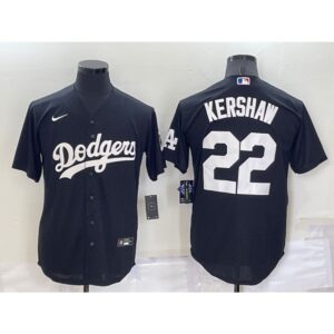 6863a69330a6c_1 Men's Los Angeles Dodgers #22 Clayton Kershaw Black Cool Base Stitched Baseball Jersey