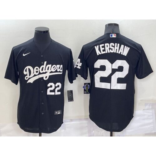 6863a69701ded_1 Men's Los Angeles Dodgers #22 Clayton Kershaw Black Cool Base Stitched Baseball Jersey