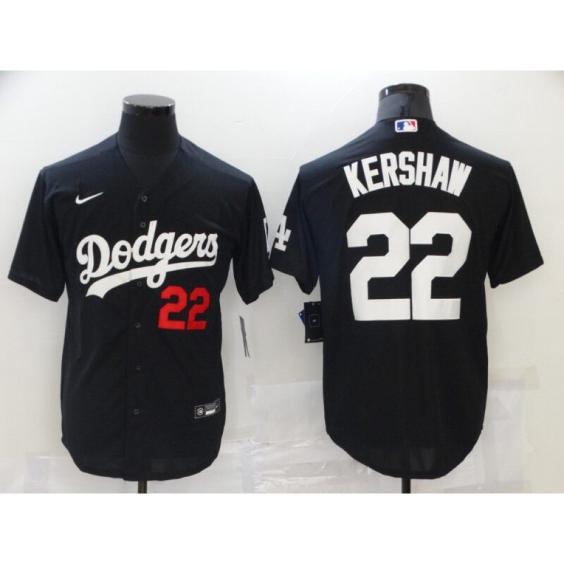 6863a69e41c46_1 Men's Los Angeles Dodgers #22 Clayton Kershaw Black Cool Base Stitched Baseball Jersey