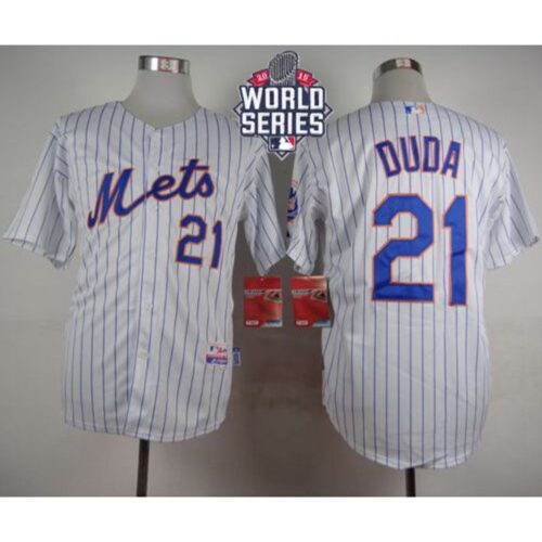 6863a6f0d9118_1 Mets #21 Lucas Duda White(Blue Strip) Home Cool Base W/2015 World Series Patch Stitched MLB Jersey