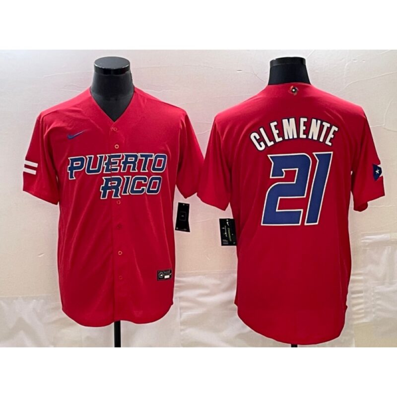 6863a702df983_1 Men's Puerto Rico Baseball #21 Roberto Clemente 2023 Red World Baseball Classic Stitched Jersey