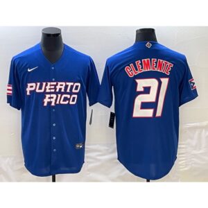 6863a707e78c2_1 Men's Puerto Rico Baseball #21 Roberto Clemente 2023 Royal World Baseball Classic Stitched Jersey