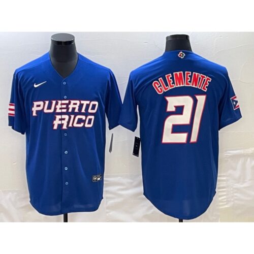 6863a707e78c2_1 Men's Puerto Rico Baseball #21 Roberto Clemente 2023 Royal World Baseball Classic Stitched Jersey