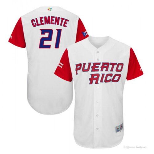 6863a70f7fa1b_1 Men's Puerto Rico Baseball #21 Roberto Clemente White World Game Classic Baseball Jersey