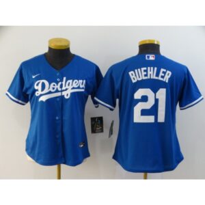 6863a73960390_1 Women's Los Angeles Dodgers #21 Walker Buehler Blue Cool Base Stitched MLB Jersey(Run Small)