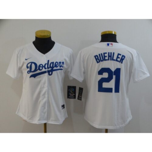 6863a73c6e77d_1 Women's Los Angeles Dodgers #21 Walker Buehler White Cool Base Stitched MLB Jersey(Run Small)