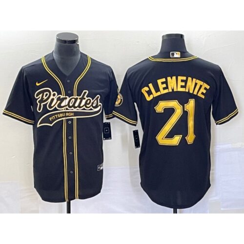 6863a73f8a20b_1 Men's Pittsburgh Pirates #21 Roberto Clemente Black Cool Base Stitched Baseball Jersey