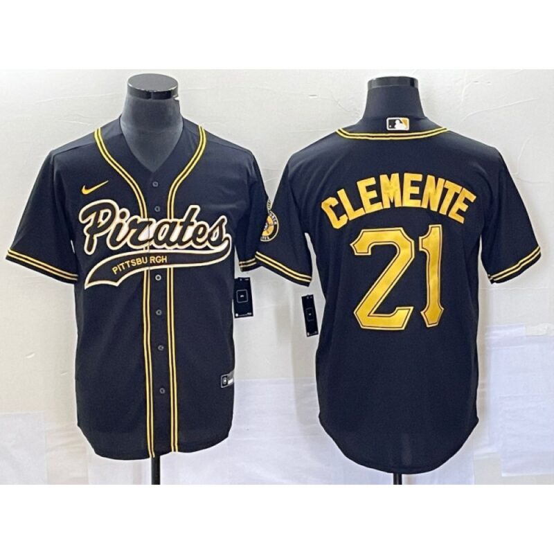 6863a73f8a20b_1 Men's Pittsburgh Pirates #21 Roberto Clemente Black Cool Base Stitched Baseball Jersey