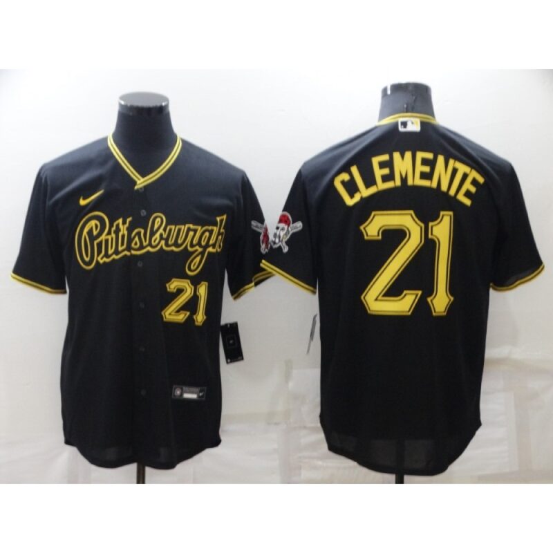 6863a75341278_1 Men's Pittsburgh Pirates #21 Roberto Clemente Black Cool Base Stitched Jersey