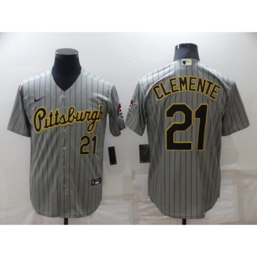 6863a7643526d_1 Men's Pittsburgh Pirates #21 Roberto Clemente Dark Grey Cool Base Stitched Jersey