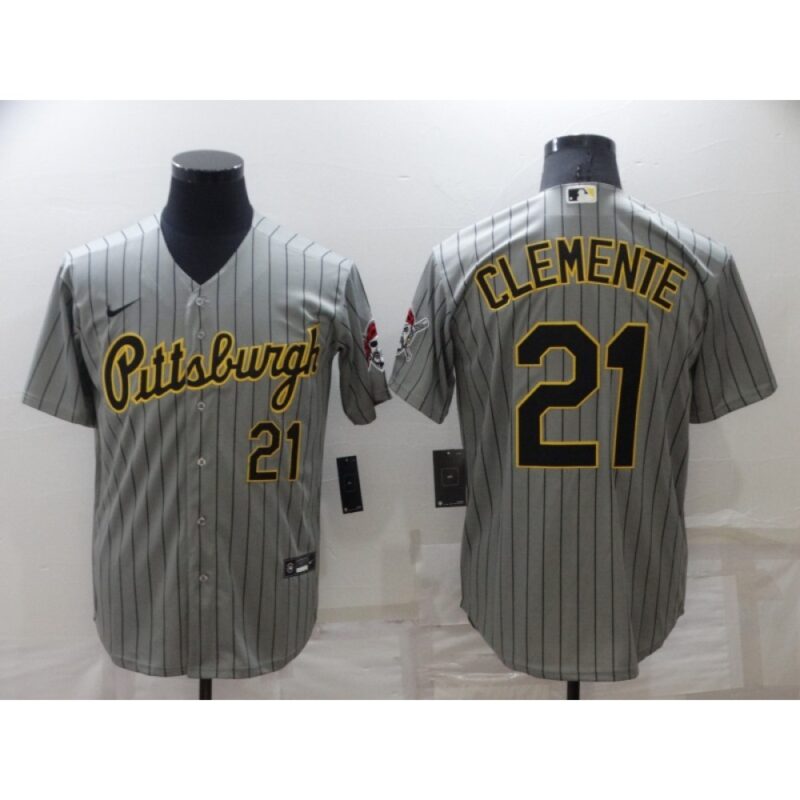 6863a7643526d_1 Men's Pittsburgh Pirates #21 Roberto Clemente Dark Grey Cool Base Stitched Jersey