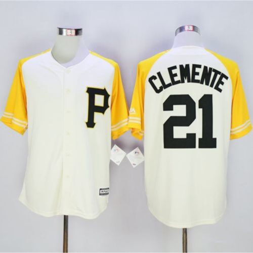 6863a7a1038d9_1 Pirates #21 Roberto Clemente Cream/Gold Exclusive New Cool Base Stitched MLB Jersey