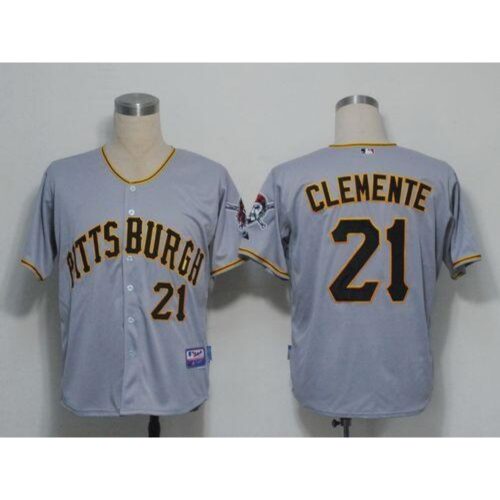 6863a7b44cb0d_1 Pirates #21 Roberto Clemente Grey Cool Base Stitched MLB Jersey