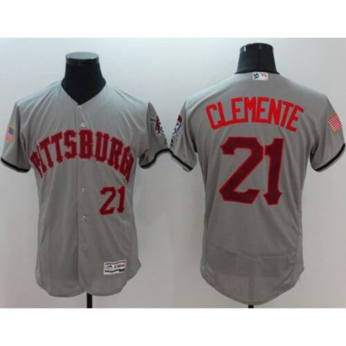 6863a7bfe7e84_1 Pirates #21 Roberto Clemente Grey Fashion Stars & Stripes Flexbase Authentic Stitched MLB Jersey