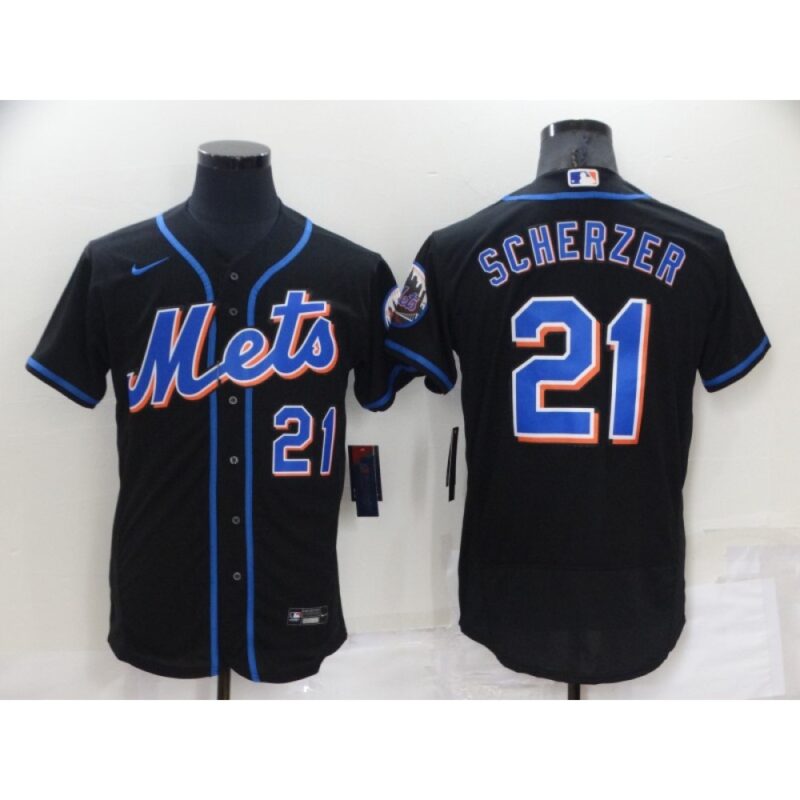 6863a8265e55e_1 Men's New York Mets #21 Max Scherzer Black Flex Base Stitched Jersey