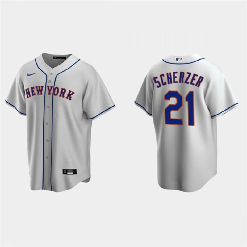 6863a82e8fe8d_1 Men's New York Mets #21 Max Scherzer Grey Cool Base Stitched Baseball Jersey