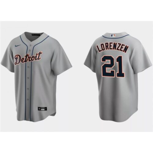 6863a8b448765_1 Men's Detroit Tigers #21 Michael Lorenzen Grey Cool Base Stitched Jersey