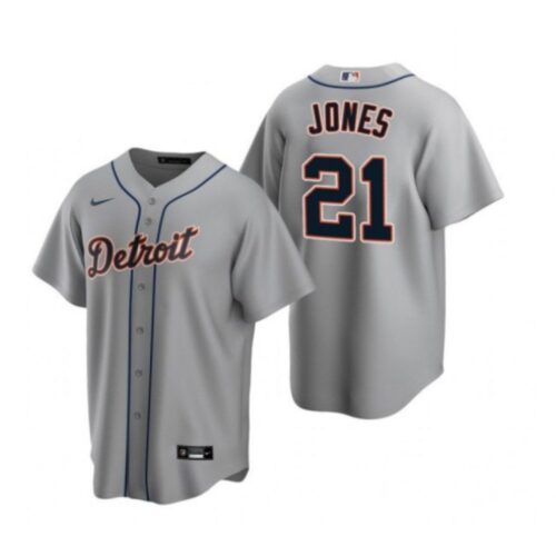 6863a8b7e4764_1 Men's Detroit Tigers #21 Jacoby Jones Grey Cool Base Stitched Jersey