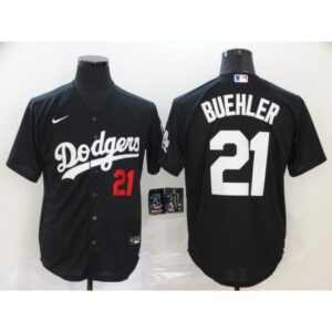 6863a8c36a4a8_1 Men's Los Angeles Dodgers #21 Walker Buehler Black Cool Base Stitched MLB Jersey