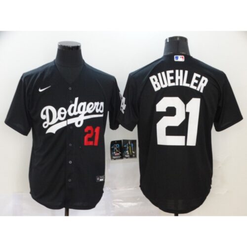 6863a8c36a4a8_1 Men's Los Angeles Dodgers #21 Walker Buehler Black Cool Base Stitched MLB Jersey