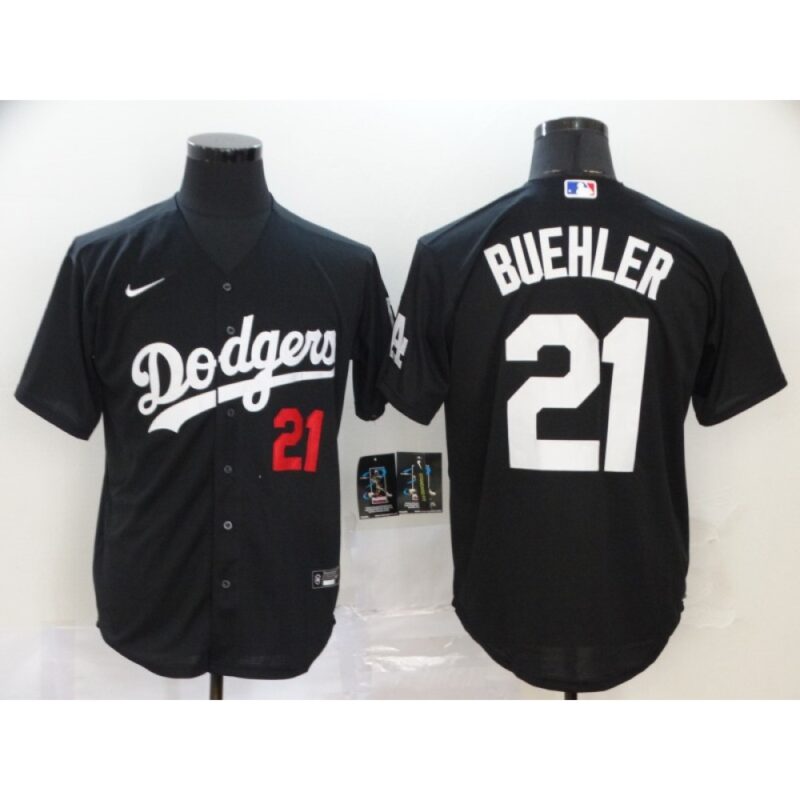 6863a8c36a4a8_1 Men's Los Angeles Dodgers #21 Walker Buehler Black Cool Base Stitched MLB Jersey