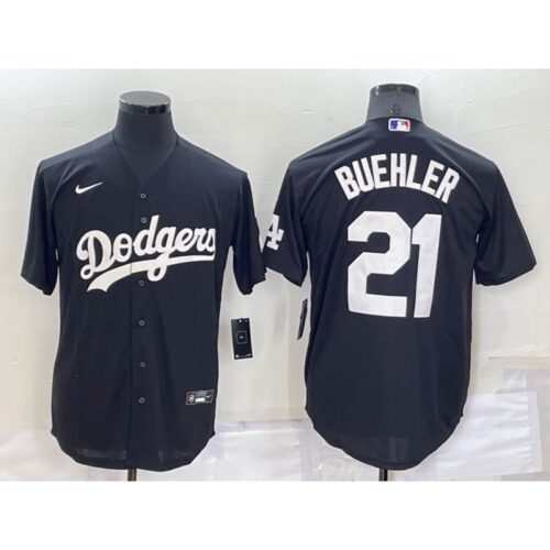 6863a8c7b2007_1 Men's Los Angeles Dodgers #21 Walker Buehler Black Cool Base Stitched Baseball Jersey