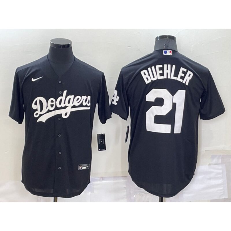 6863a8c7b2007_1 Men's Los Angeles Dodgers #21 Walker Buehler Black Cool Base Stitched Baseball Jersey