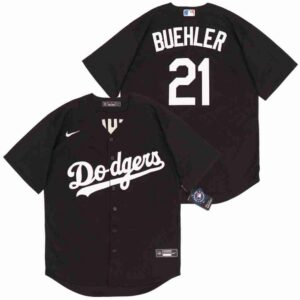 6863a8cfa9943_1 Men's Los Angeles Dodgers #21 Walker Buehler Black Cool Base Stitched Jersey
