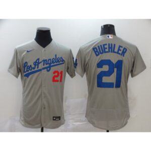 6863a8df4e8b3_1 Men's Los Angeles Dodgers #21 Walker Buehler Grey Flex Base Stitched MLB Jersey
